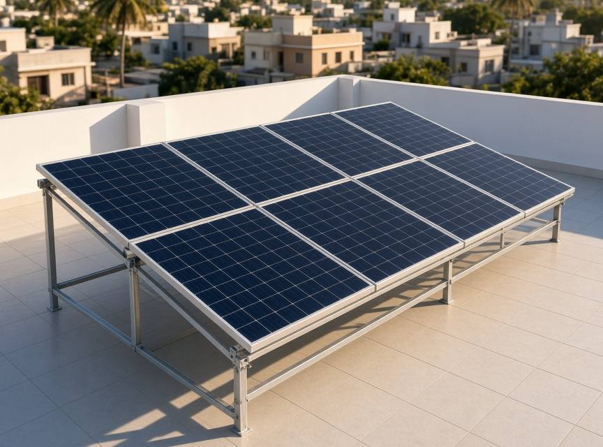 Residential rooftop solar panel installation on a Chennai home by ZeroEB