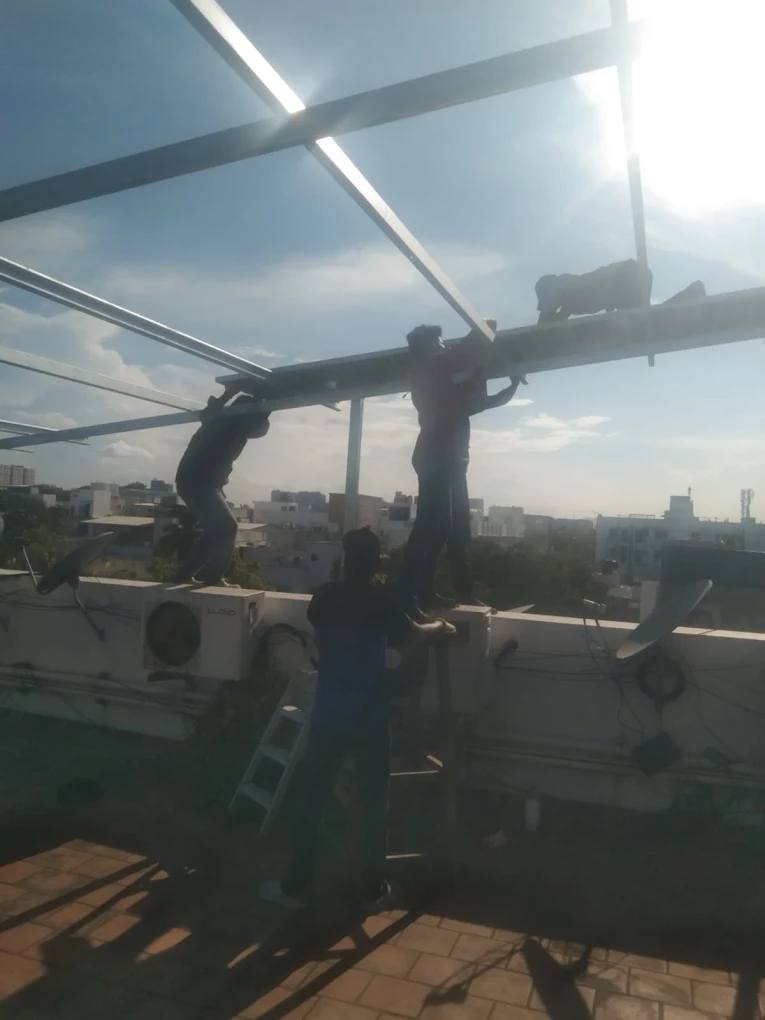 Solar mounting frame and panels on a city rooftop