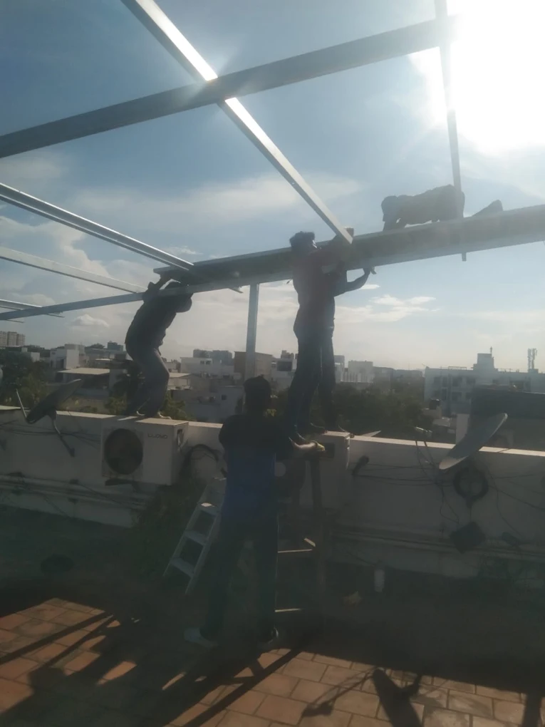 Solar mounting frame and panels on a city rooftop