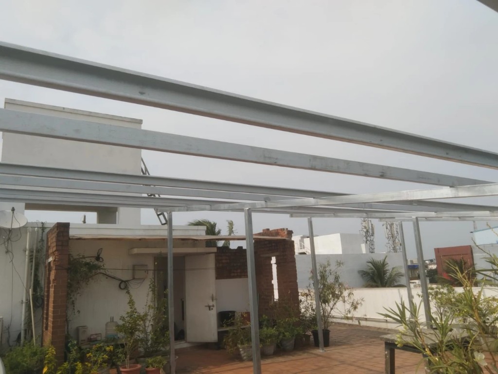 Steel solar mounting frame under construction