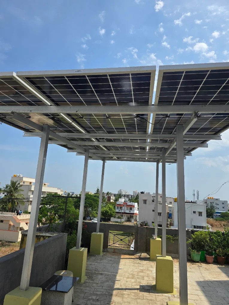 Rooftop solar frame being prepared for panels