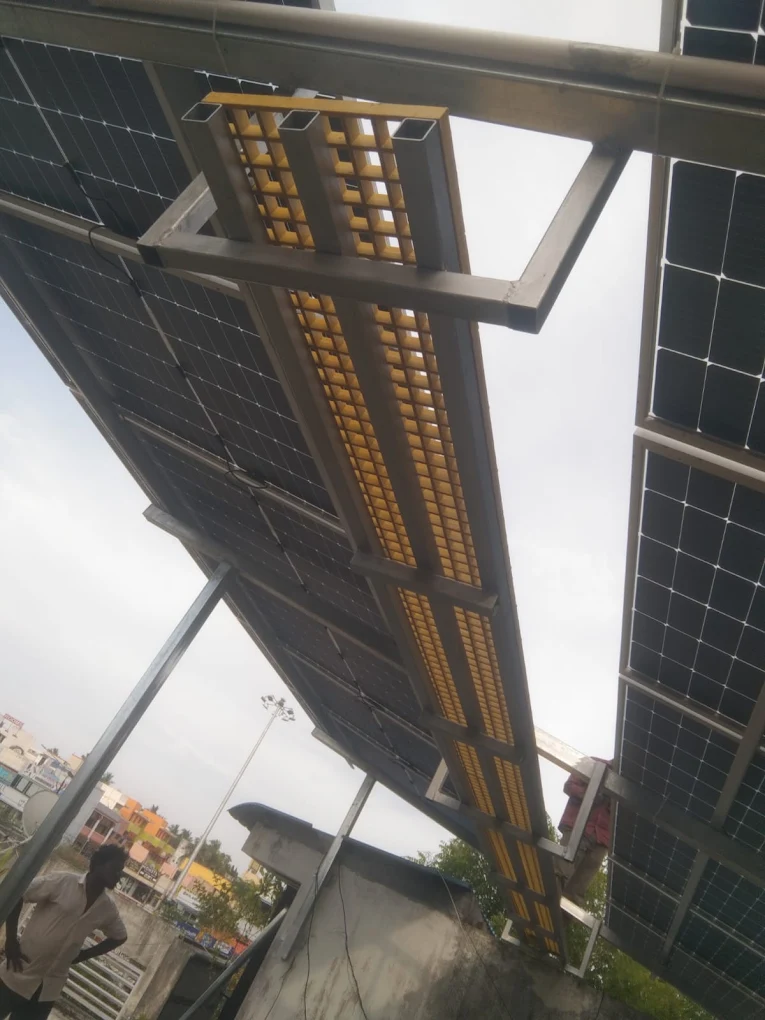 Completed solar panel installation under clear blue sky