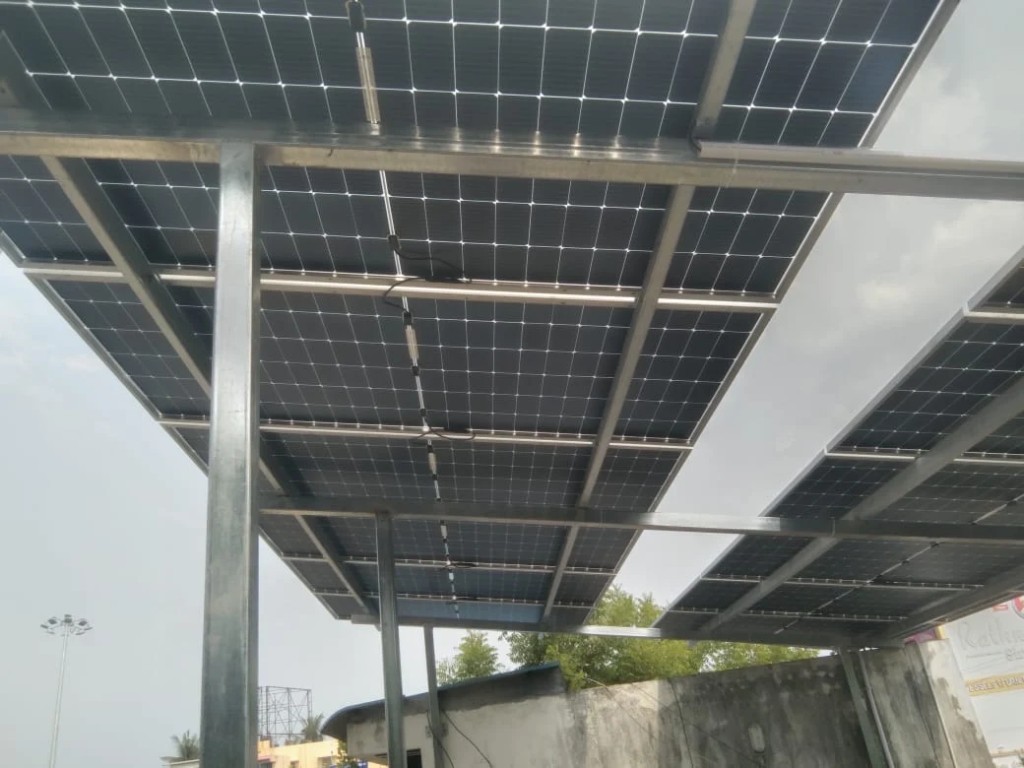 Solar panel cable tray installation from below